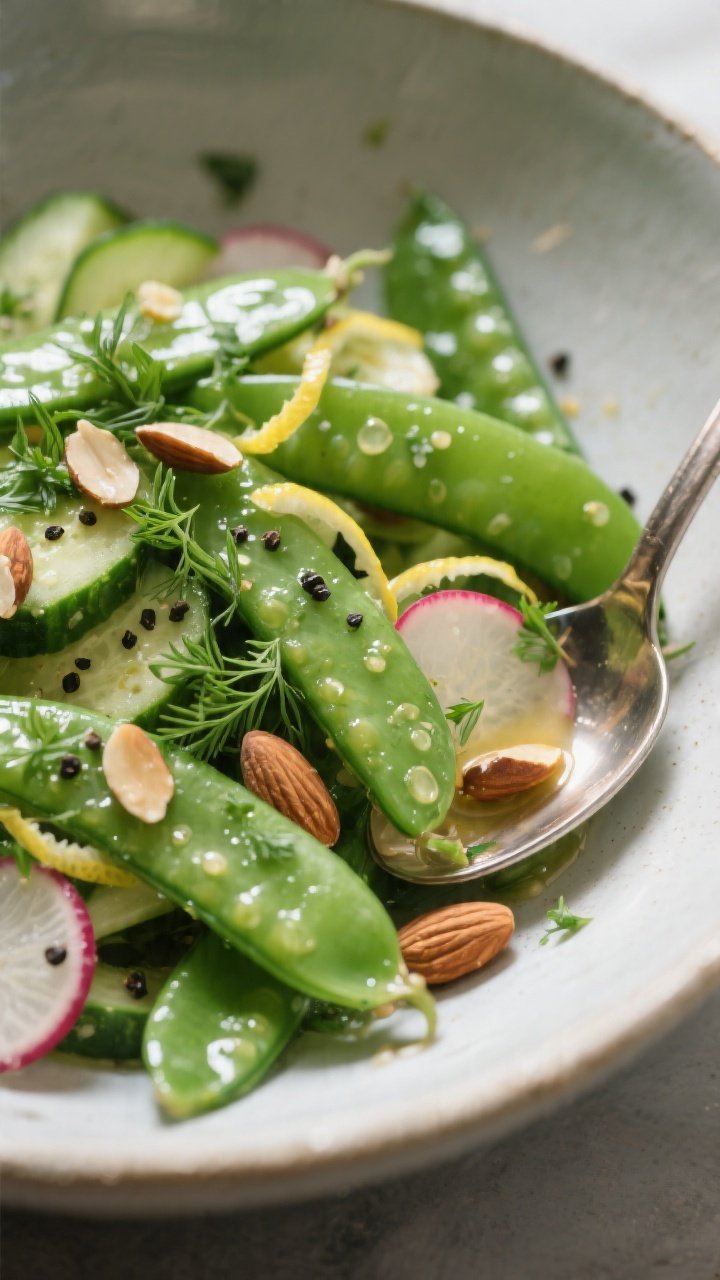 Close-up, three-quarter angle process shot showing the just-tossed vegetables in a wide mixing bowl:
