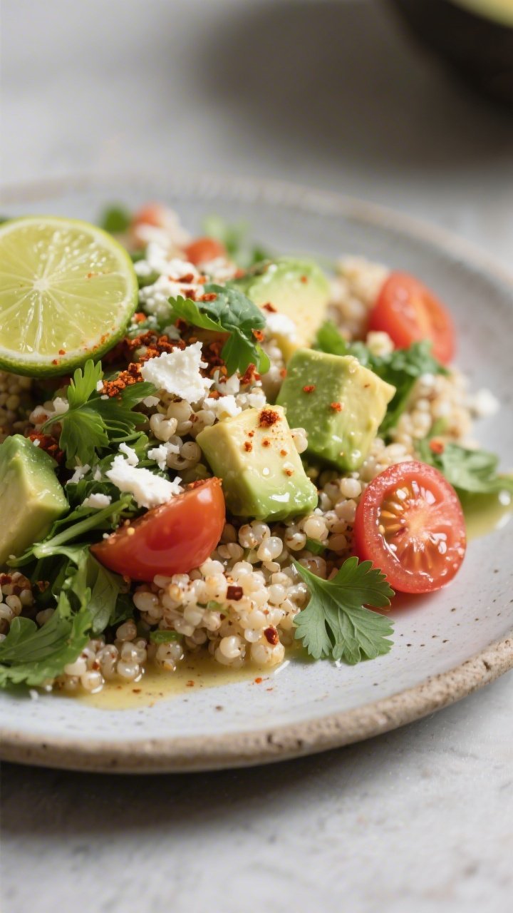 Final plated detail: Close-up of a single plated serving of the salad on a matte stoneware plate, sh