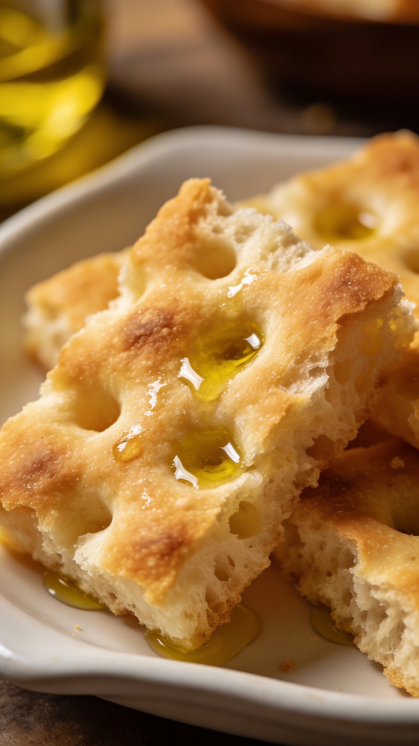 [RECIPE 1] olive oil-dimpled focaccia crumb on white dish