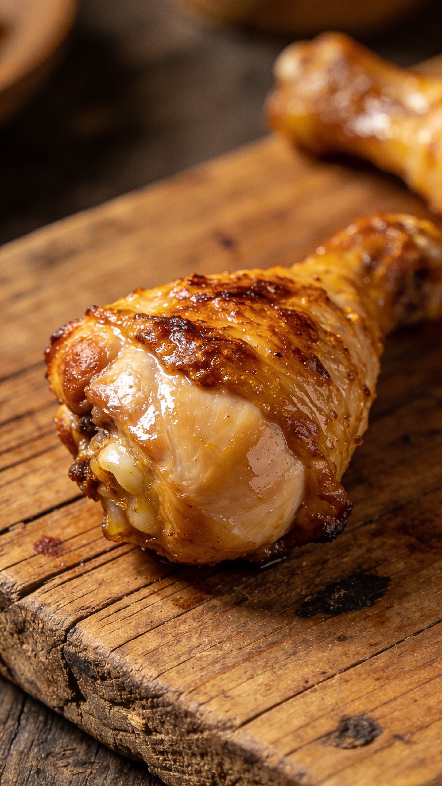 [HERO] closeup of chicken thigh on rustic wooden board