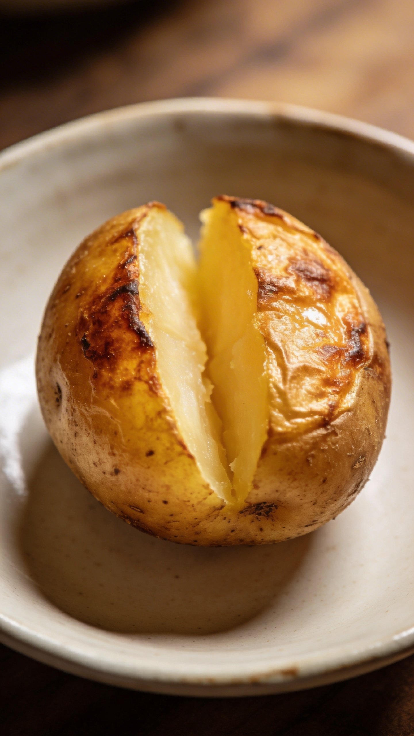 [RECIPE 1] single potato half roasted on white dish
