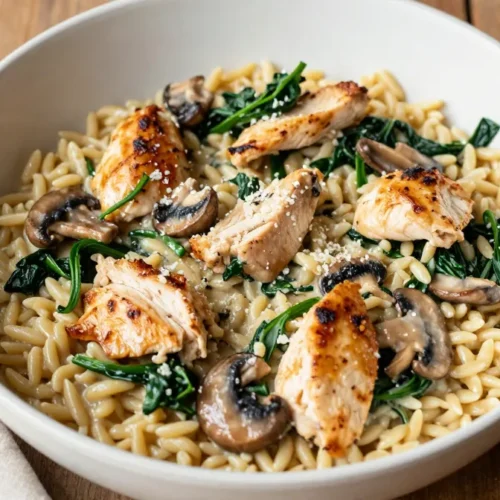 Creamy Spinach Mushroom Orzo with Chicken Night: Cozy One-Pan Dinner