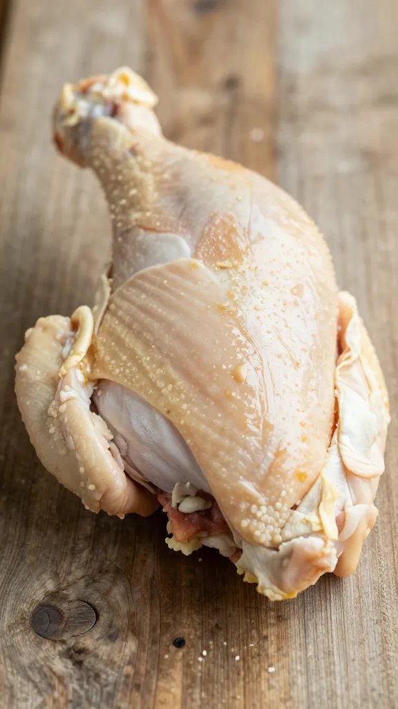 [RECIPE 1] closeup chicken piece on rustic wooden table