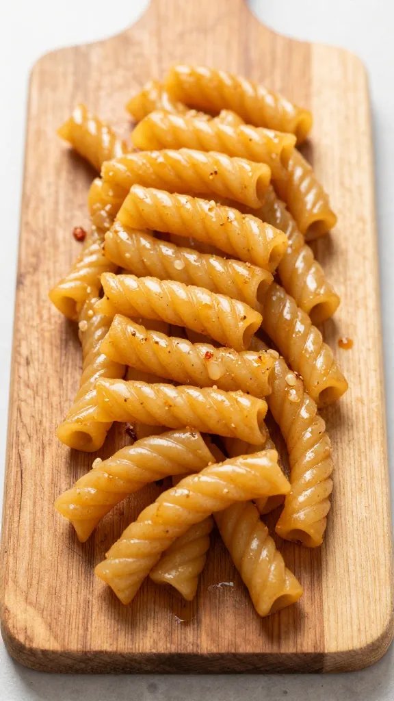 [RECIPE 2] single ziti takeout-style serving on wooden board