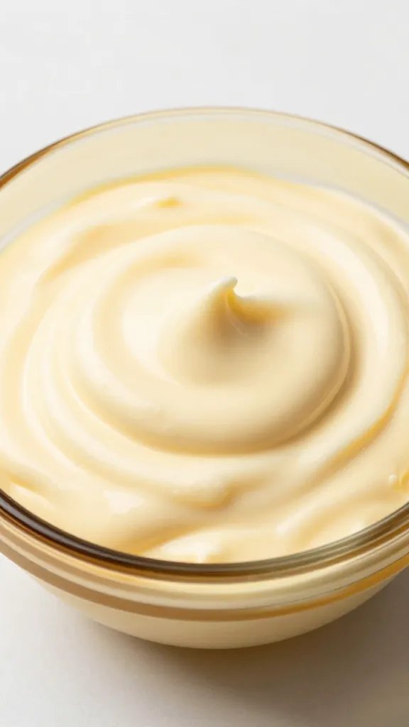 [RECIPE 2] Creamy cheese sauce swirl in amber glass bowl