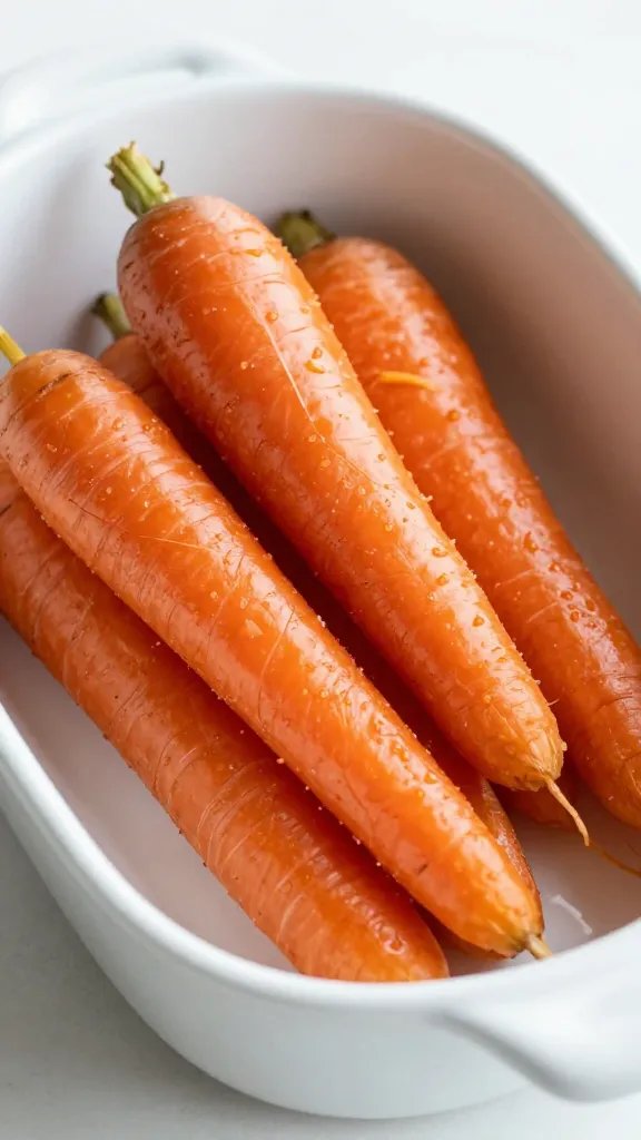 [RECIPE 1] single pot roast carrot resting on white ceramic dish