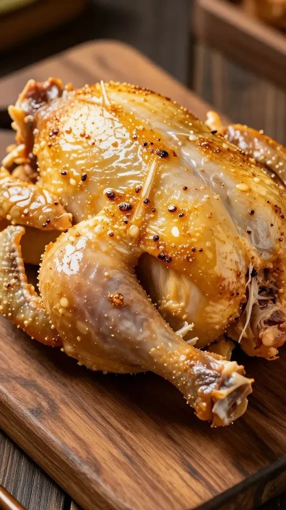 [HERO] closeup pulled chicken on rustic wooden board